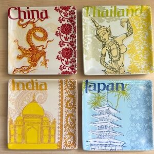 Pier One Imports set of 4 Asian Far East Country 6” Square Plates